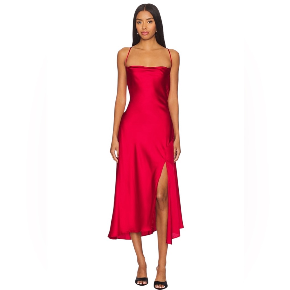 ASTR the Label Gaia Red Satin Slip Dress Medium Midi Thigh Slit‎ Formal Party